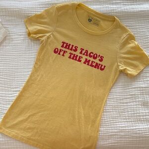 Yellow Graphic Tee with Red Text
